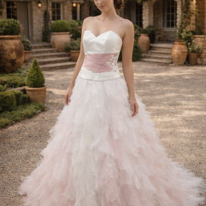 Robe de mariée taffetas, tulle et dentelle face